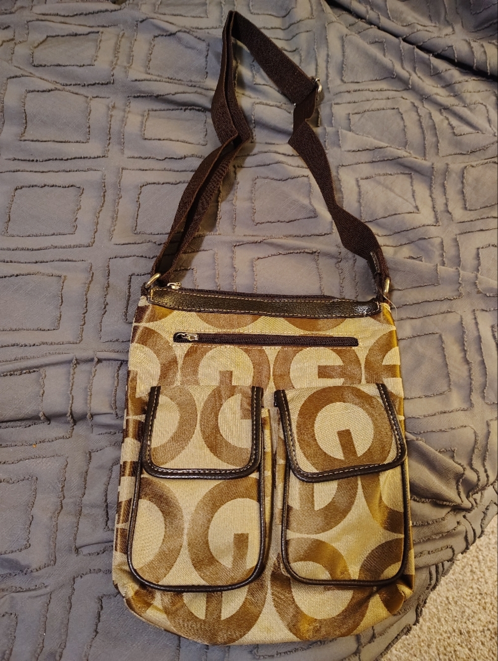 Canvas Crossbody Shoulder Bag in Beige and Brown